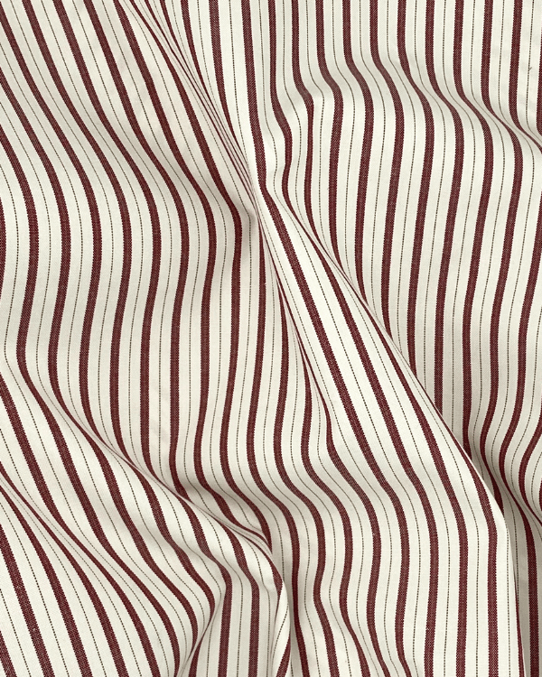 Dark Red Beige Pinpoint Stripe Fabric | Yard Dye Cotton ShirtingDiscover the charm of Dark Red Beige Stripe fabric—perfect for shirts or decor. Classic style with a cheeky twist! Ideal for those who love fun sophistication.Threadymade