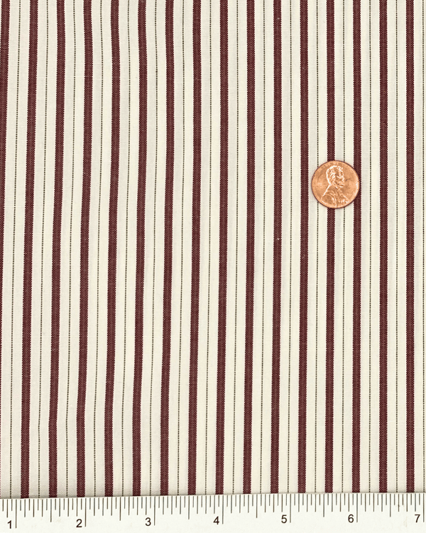 Dark Red Beige Pinpoint Stripe Fabric | Yard Dye Cotton ShirtingDiscover the charm of Dark Red Beige Stripe fabric—perfect for shirts or decor. Classic style with a cheeky twist! Ideal for those who love fun sophistication.Threadymade