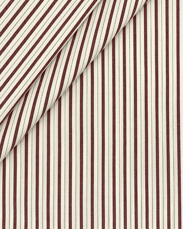 Dark Red Beige Pinpoint Stripe Fabric | Yard Dye Cotton ShirtingDiscover the charm of Dark Red Beige Stripe fabric—perfect for shirts or decor. Classic style with a cheeky twist! Ideal for those who love fun sophistication.Threadymade