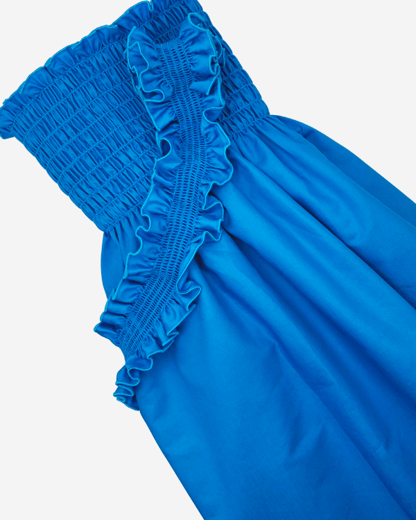 DIY Girls Smocked Shirred Tube Dress 29” Long | Cerulean Blue Sateen Fabric