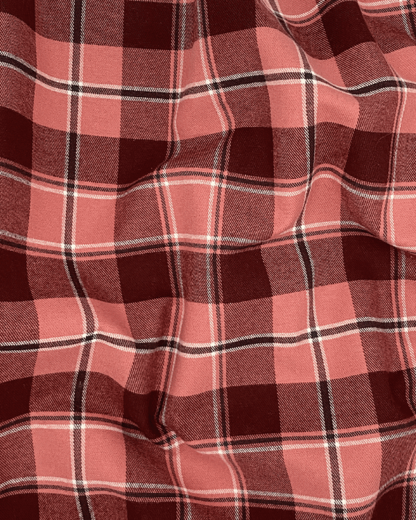 Dusty Rose, Wine and white tartan plaid draped to show texture