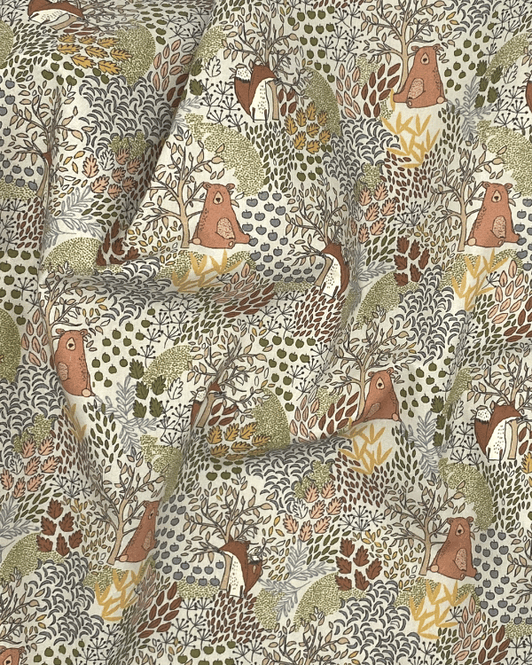 Earthtone Woodland Animal Fabric | Multicolor Cotton Shirting 58W