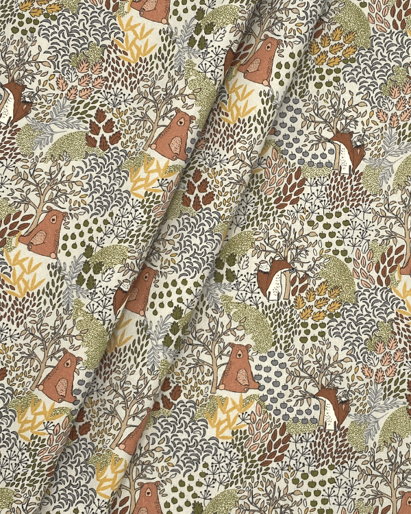 Earthtone Woodland Animal Fabric | Multicolor Cotton Shirting 58W