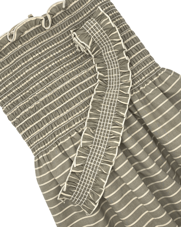 Easy Sew Toddler Dress | Sage Green Beige Striped Cotton Fabric Shirred by the Yard 20 Long Shirred Strap Easy Sew Toddler Dress | Sage Green Beige Striped Cotton Fabric Shirred by the Yard 20 Long Shirred Strap