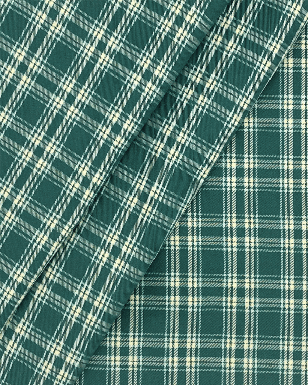 Teal plaid woven fabric yardage – preppy shirting style shown folded
