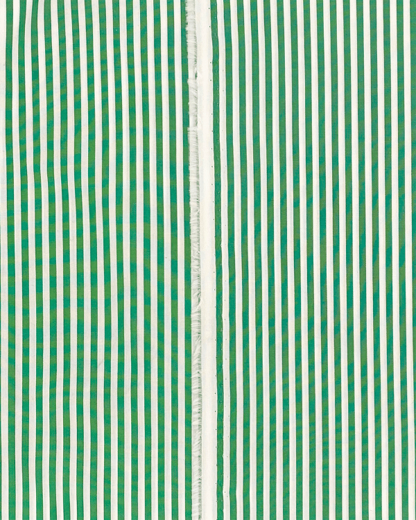 Front and back view of 58” wide green striped woven cotton fabric