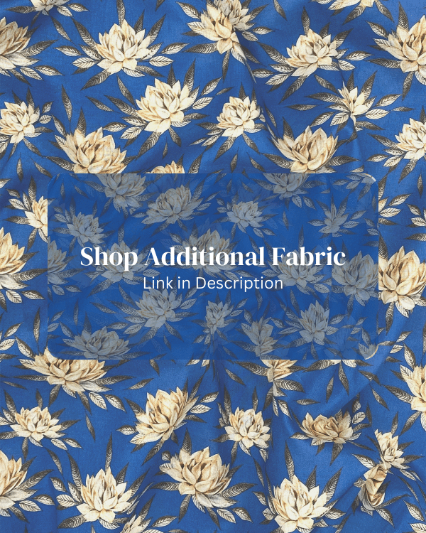 Fabric Shirred by the Yard  | Blue Water Lily Floral Fabric | 20"L