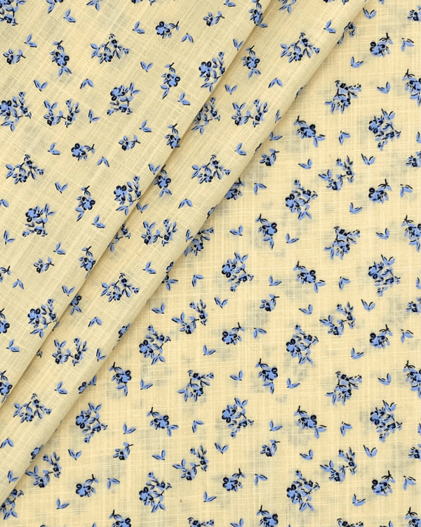 Blue ditsy floral deadstock cotton – 58” wide with penny for scale