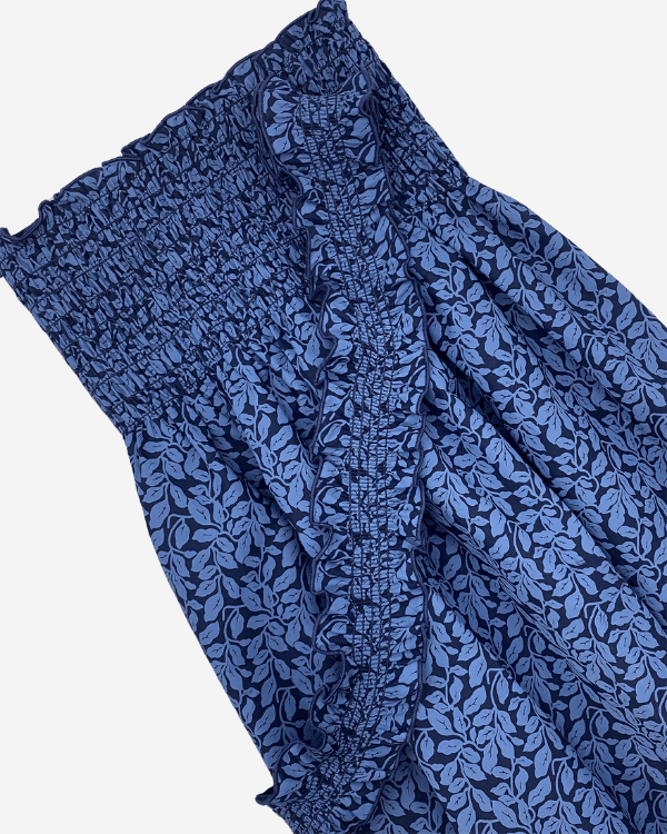 Smocked blue floral fabric by the yard with matching strap