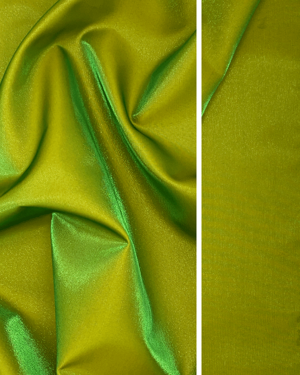 Green Yellow Iridescent Satin Chambray Fabric | Two Tone Shimmer Poly