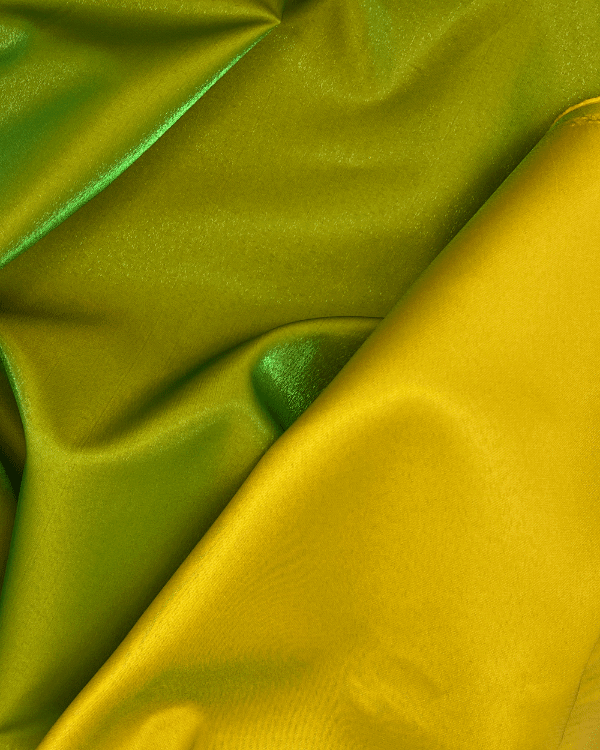 Green Yellow Iridescent Satin Chambray Fabric | Two Tone Shimmer Poly Blend