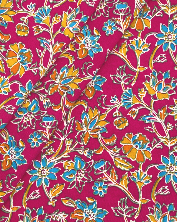 Hot Pink Floral Fabric | Multicolor Rayon Challis 58W