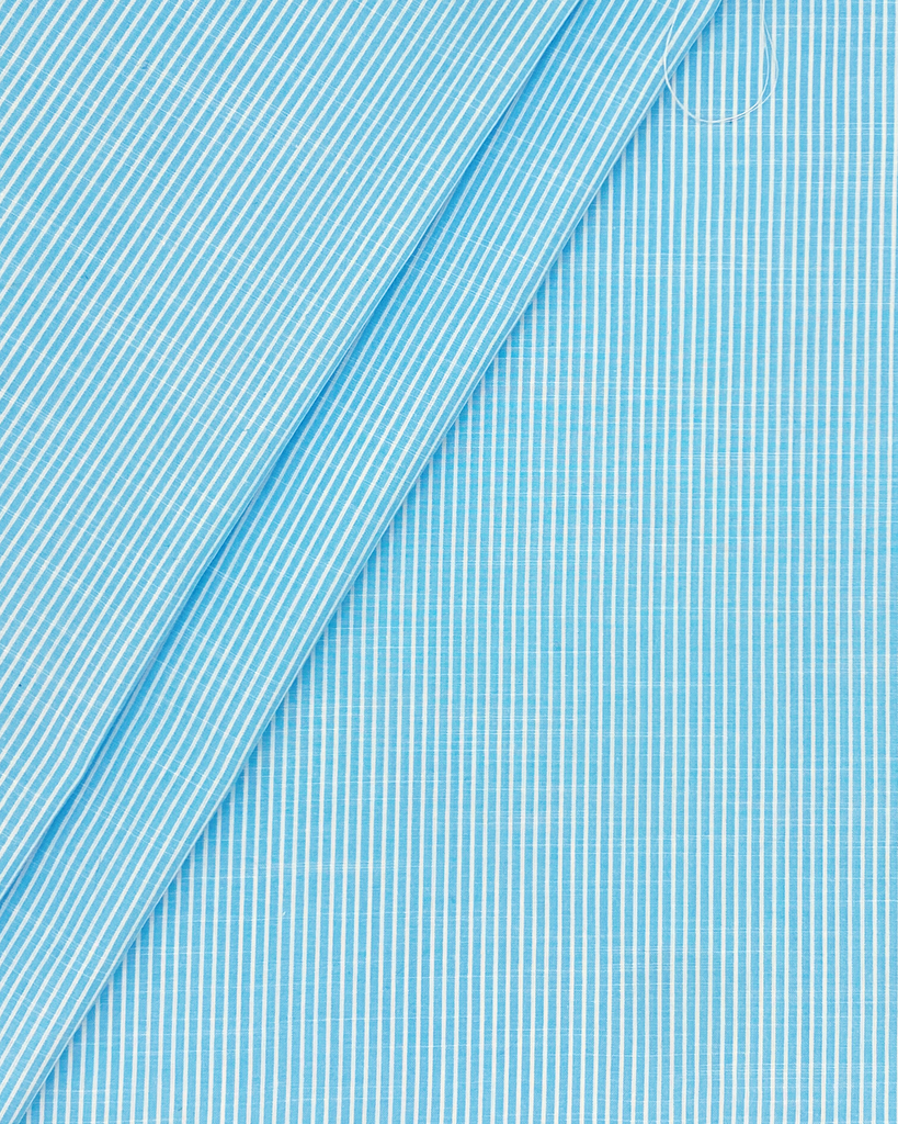 Front and back view of lightweight cotton slub stripe fabric folded diagonally