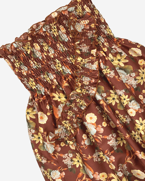 Multicolor Cinnamon Wildflower Floral Fabric Shirred by the Yard 20”L Toddler