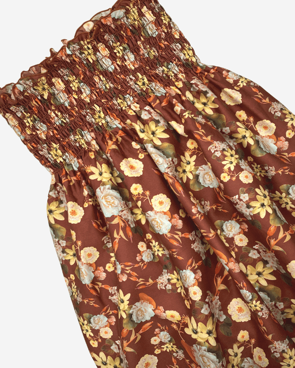 Multicolor Cinnamon Wildflower Floral Fabric Shirred by the Yard 20”L Toddler