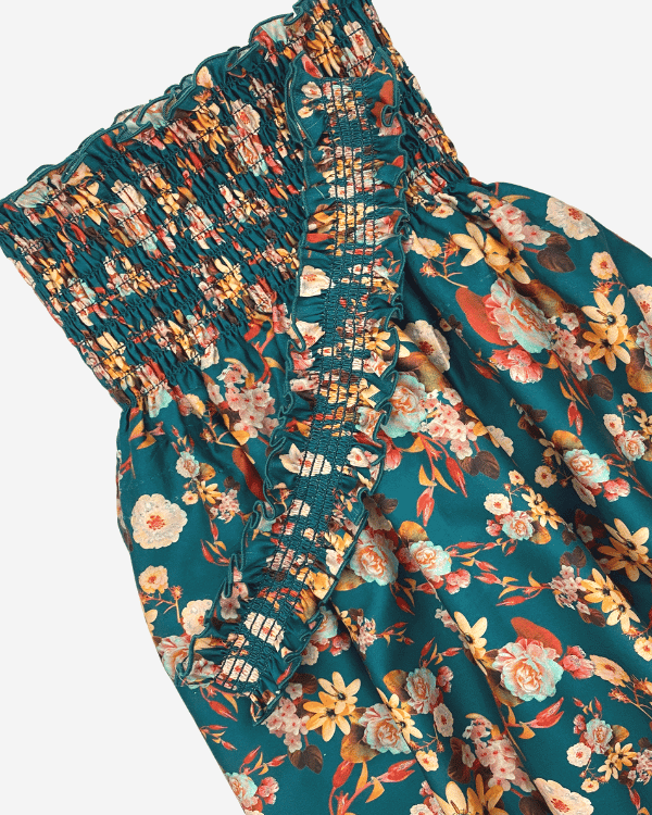 Multicolor Teal Wildflower Floral Fabric Shirred by the Yard 20”L Toddler