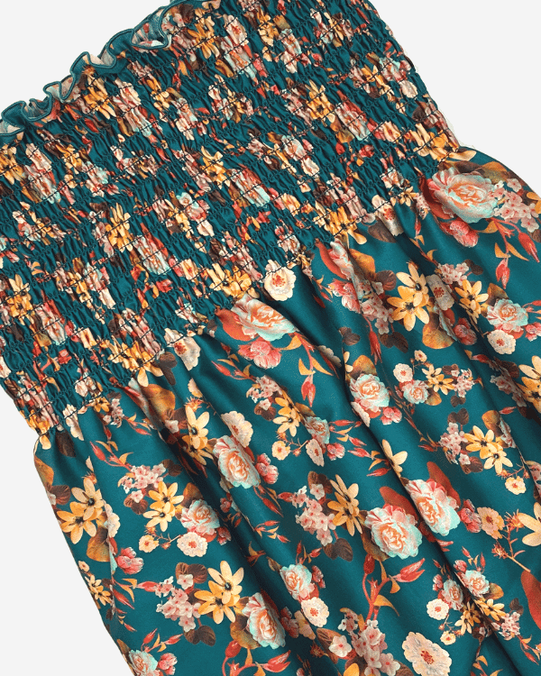 Multicolor Teal Wildflower Floral Fabric Shirred by the Yard 40”L
