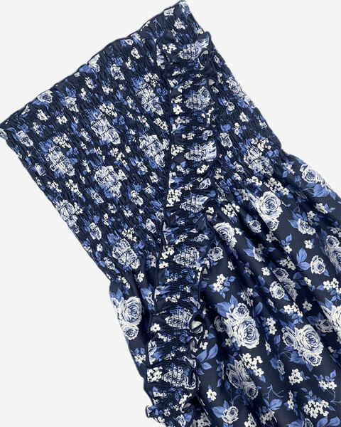 Navy Blue White Floral Cotton Smocked Fabric – 50” Wide Add or Buy 3/4 Yard