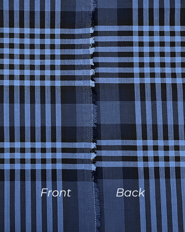 Navy Blue Plaid Fabric | Polyester and Virgin Wool 61W