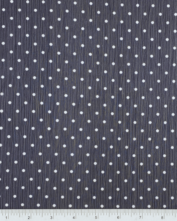Navy White Polka Dot Crinkle Silk Georgette Fabric