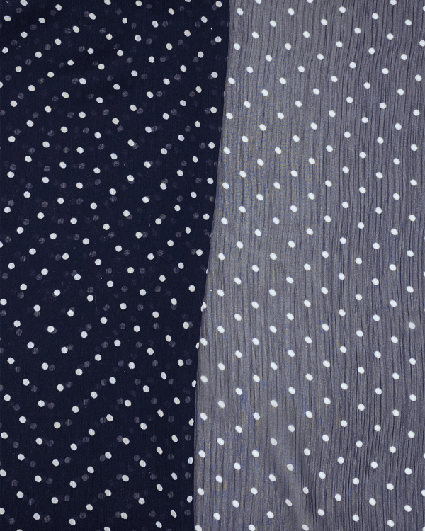 Navy White Polka Dot Crinkle Silk Georgette Fabric