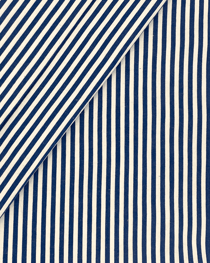 Navy stripe cotton twill folded, showing 1/8 inch repeat pattern