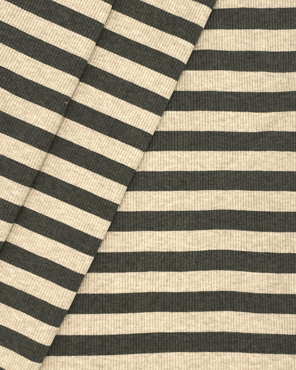 Olive Stripe Rib Knit Fabric | 2 X 1 Rayon SpandexDiscover our Olive Natural Striped 2x1 Rib Jersey - soft, stretchy, and perfect for chic & casual sewing projects. Made with love in the USA!Threadymade