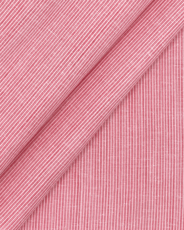 Pink White Hairline Stripe Fabric | Linen Look Cotton Slub 58”