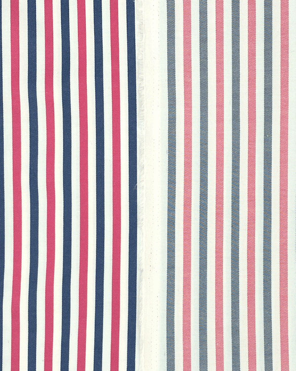 Pink & Navy Striped Cotton Blend Fabric – 58” Wide Yarn Dye Dobby Twill TextileBold pink & navy striped cotton blend fabric (58” W) with yarn-dye dobby twill. A premium deadstock textile, perfect for apparel, accessories, and décor.. Threadymade