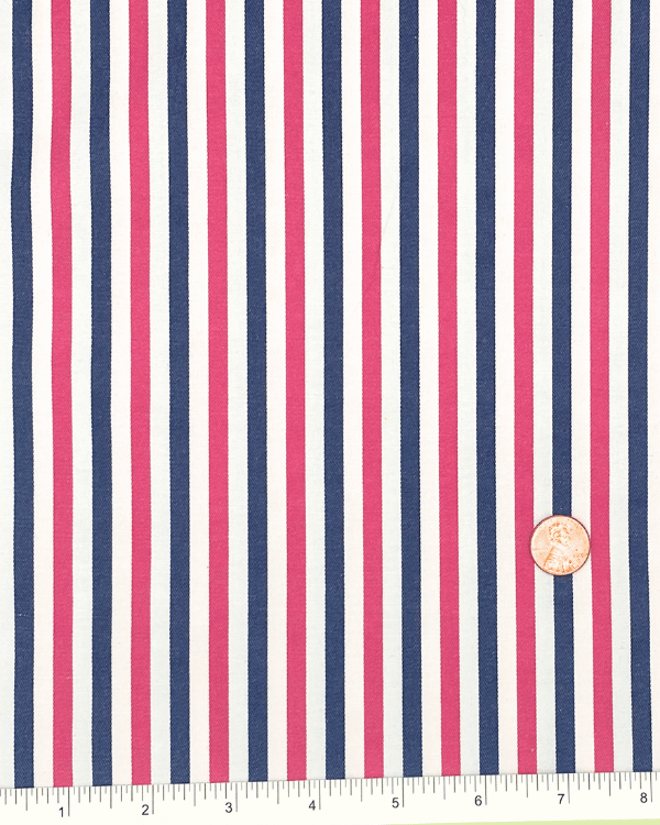 Pink & Navy Striped Cotton Blend Fabric – 58” Wide Yarn Dye Dobby Twill TextileBold pink & navy striped cotton blend fabric (58” W) with yarn-dye dobby twill. A premium deadstock textile, perfect for apparel, accessories, and décor.. Threadymade