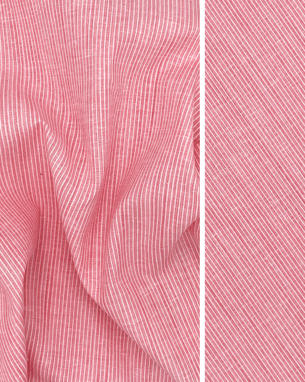 Pink White Hairline Stripe Fabric | Linen Look Cotton Slub 58”
