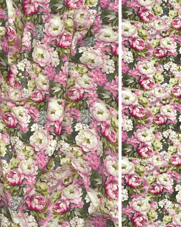 Packed Pink Rose Floral Fabric | Rayon 58W
