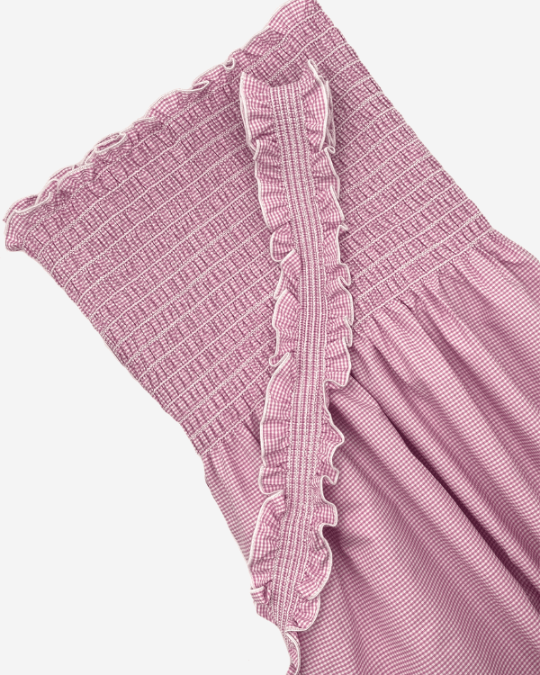 Pink mini gingham smocked cotton fabric with shirring – sold by the yard