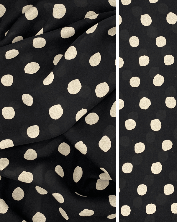 Polka Dot Silk Georgette Fabric | Black Beige | 44W