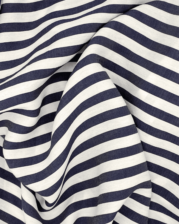 Premium Italian Navy Striped Fabric | Textured Viscose Silk Blend