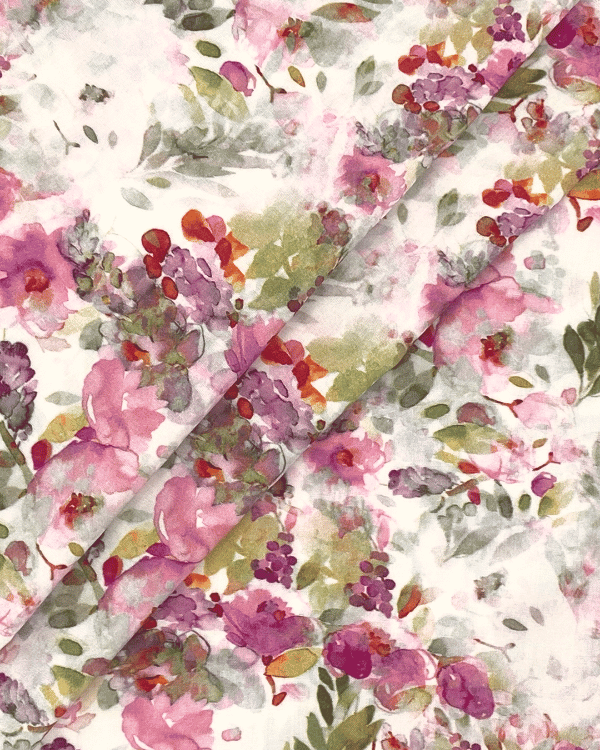 Pretty Pink Watercolor Floral Fabric | Rayon 58W