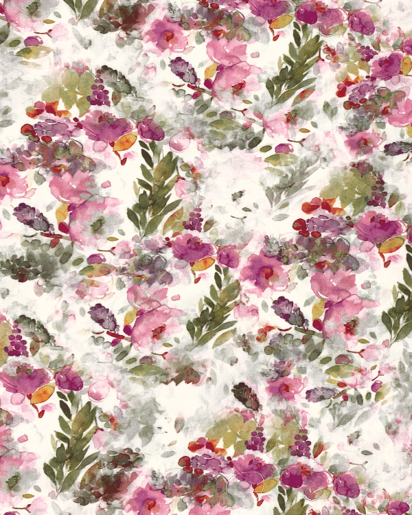 Pretty Pink Watercolor Floral Fabric | Rayon 58W