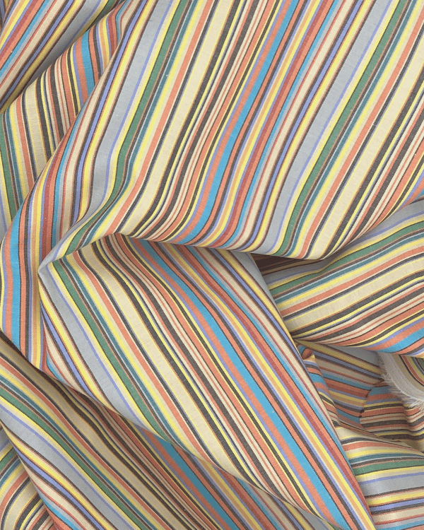 Retro Multi Stripe Cotton Fabric – Boho & Farmhouse Charm 58WShop retro-inspired multi-stripe cotton fabric with soft mid-tone hues and farmhouse charm. Perfect for apparel, home decor, and boho-chic DIY projects. Sustainably deadstock! Threadymade