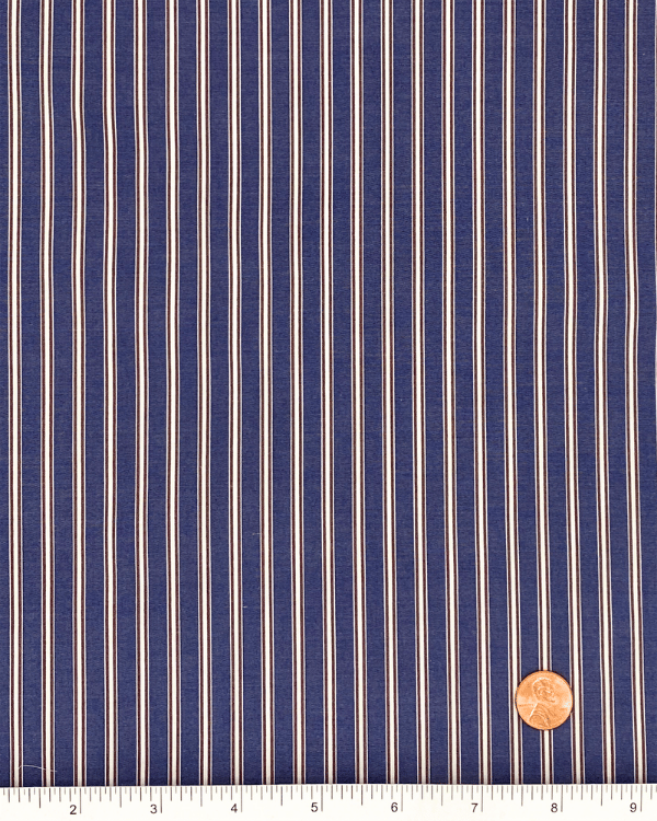Navy, purple, and white stripe yarn dyed woven fabric by the yard