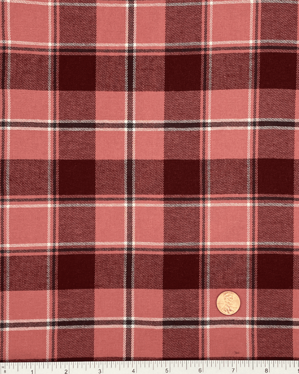 Dusty Rose multi color Plaid tartan Fabric with ruler for scale