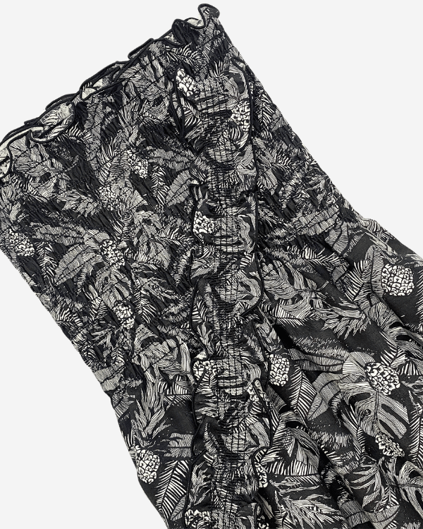 Black and white shirred pineapple print cotton fabric, 50 inches wide