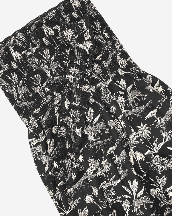 Smocked Shirred Fabric | Black White Cotton Safari Animal Print | 42”L