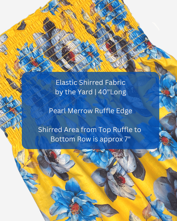Smocked Shirred Fabric by the Yard | Bold Yellow Blue Floral Fabric | 40"L