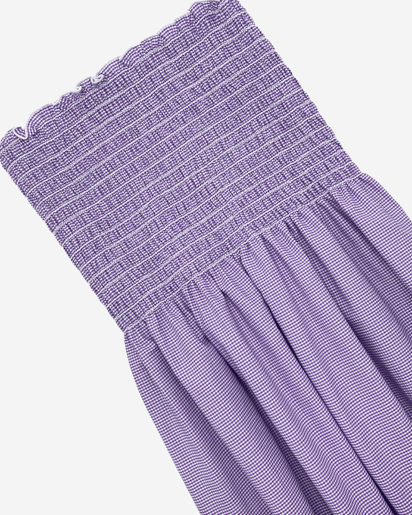 Smocked purple cotton fabric for summer DIY sewing projects