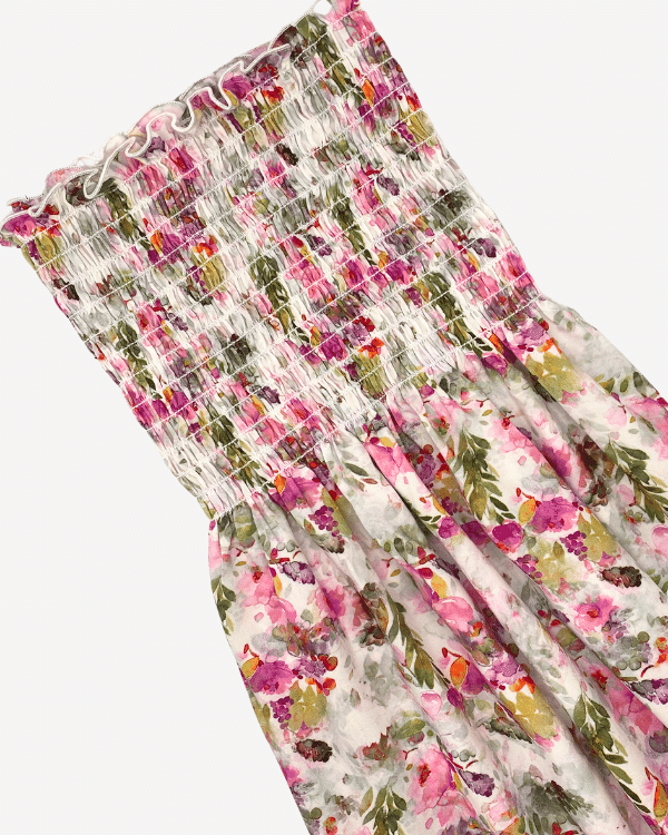 Smocked Shirred Rayon Pastel Pink Floral Print Fabric