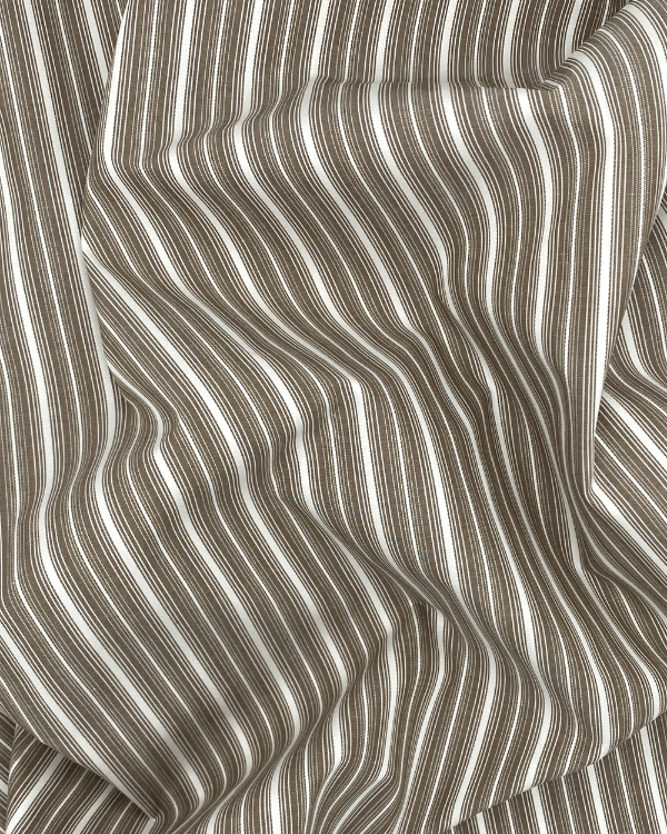 Textured Brown White Cotton Stripe Fabric 58"W