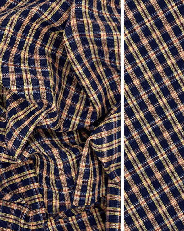 Textured Navy Cotton Plaid – Colonial Charm Meets Modern CraftingCreate with a fabric that whispers nostalgia and shouts style! This textured cotton plaid in navy, yellow, red, and white is perfect for preppy shirting, classic quilting, or vintage-inspire