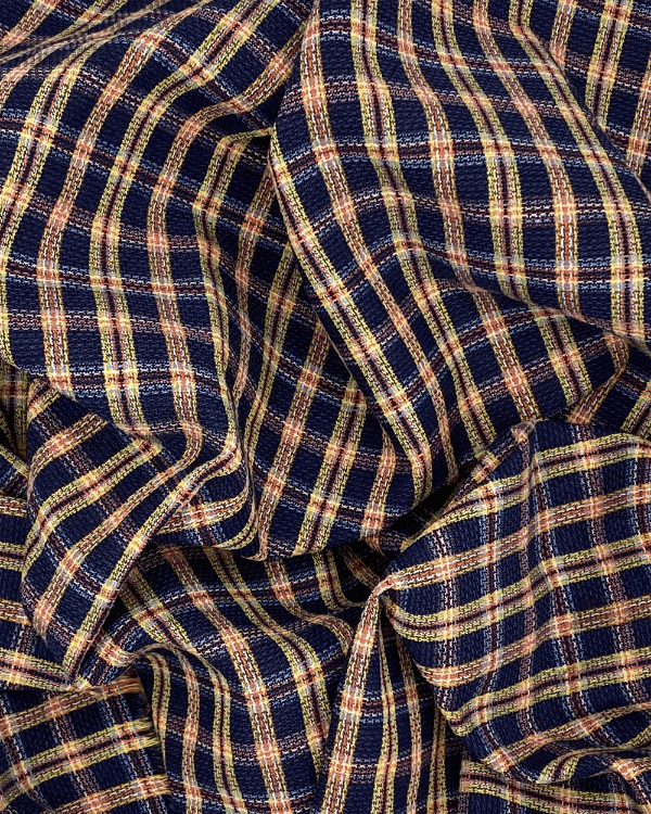 Textured Navy Cotton Plaid – Colonial Charm Meets Modern CraftingCreate with a fabric that whispers nostalgia and shouts style! This textured cotton plaid in navy, yellow, red, and white is perfect for preppy shirting, classic quilting, or vintage-inspire