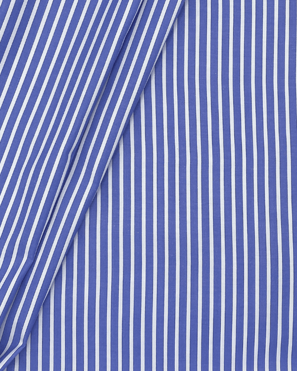 Blue and White Stripe Cotton Twill Shirting Fabric 58WBlend smart with style! Our blue-and-white cotton twill fabric is perfect for chic shirtdresses or dramatic DIY decor creations.Threadymade