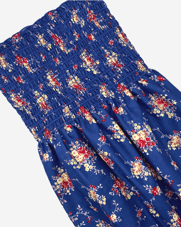 Smocked Shirred Fabric | Colorful Blue Yellow Red Floral Fabric  | 42"L